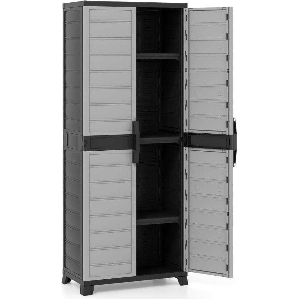 image:imageGiantex 68inches Garage Storage Cabinet PP Lockable Storage Shed with Doors Freestanding Tool Locker with 3 Adjustable Shelves HeavyDuty Shelving Unit for Pantry Basement Laundry Room Mudroom