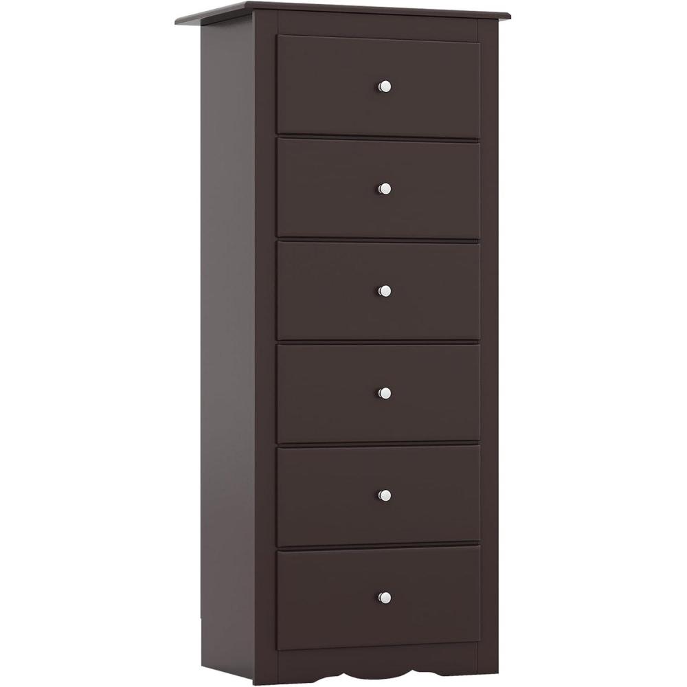 image:imageGiantex 6Drawer Dresser for Bedroom Wooden Chest of Drawers wMetal Handles amp Large Capacity 16 D x 235 W x 535 H Clothes Organizer Modern Tall Dresser for Bedroom Entryway Living RoomBrown