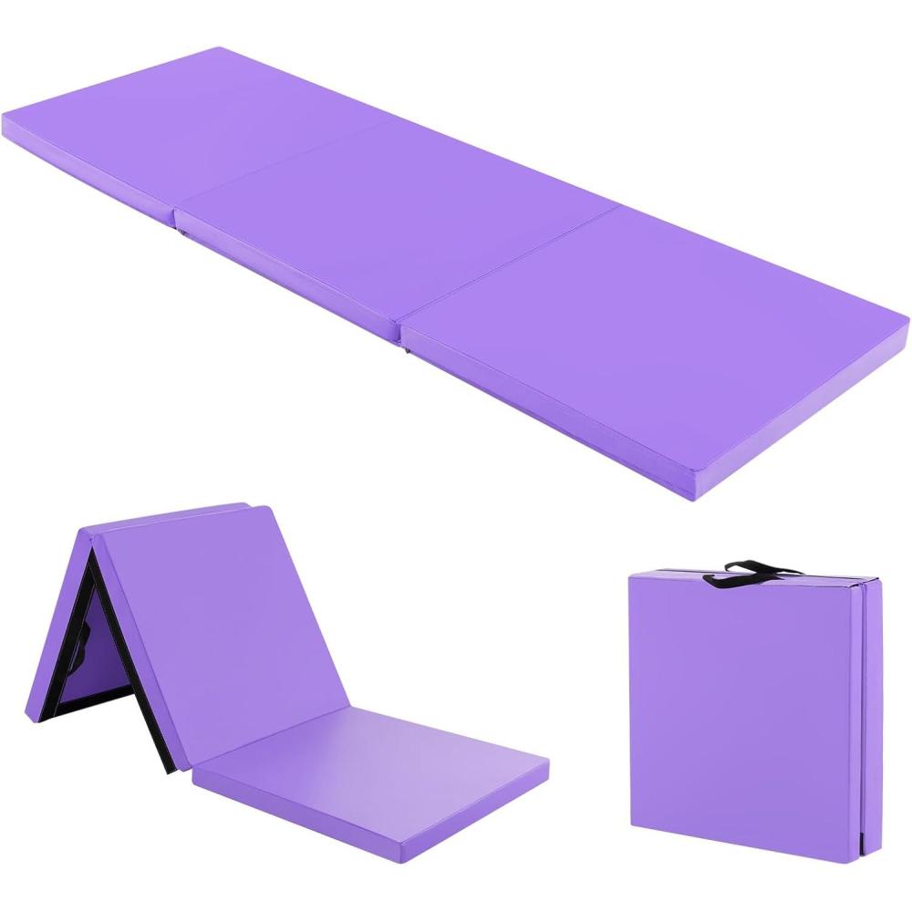 image:imageGiantex 6x 2 Gymnastics Mat 2 Thick Folding Tumbling Mat with Hook and Loop Fastener Foldable Gym Mat with Carrying Handles Cheer Mats for Kids Adults Home Exercise Aerobics FitnessPurple