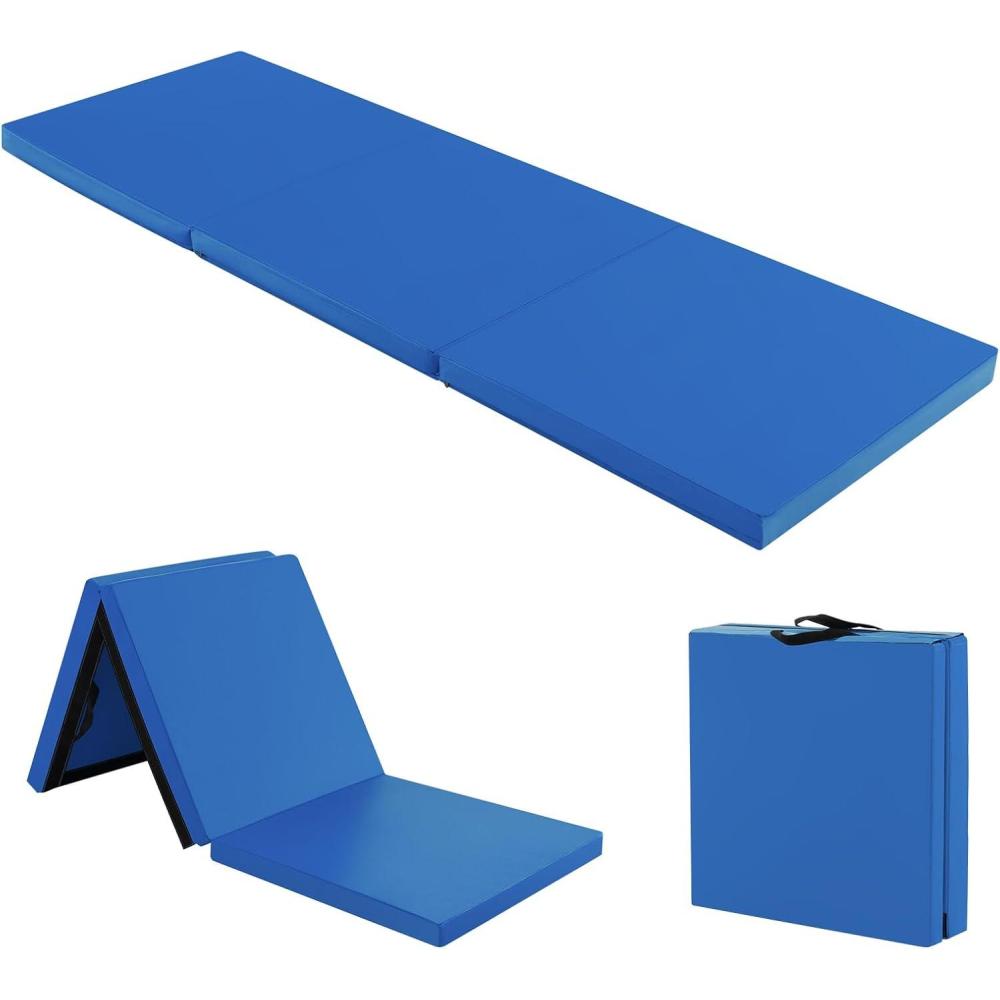 image:imageGiantex 6x 2 Gymnastics Mat 2 Thick Folding Tumbling Mat with Hook and Loop Fastener Foldable Gym Mat with Carrying Handles Cheer Mats for Kids Adults Home Exercise Aerobics FitnessDark Blue