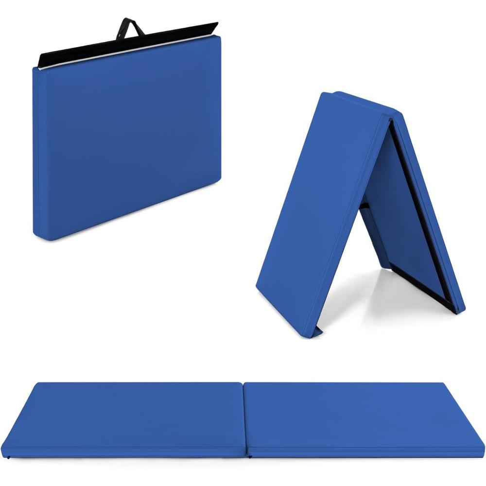 image:imageGiantex 6x2X16 Gymnastics Mat Thick Folding Panel for for Gym Yoga Exercise Mat with Hook amp Loop FastenersBlue