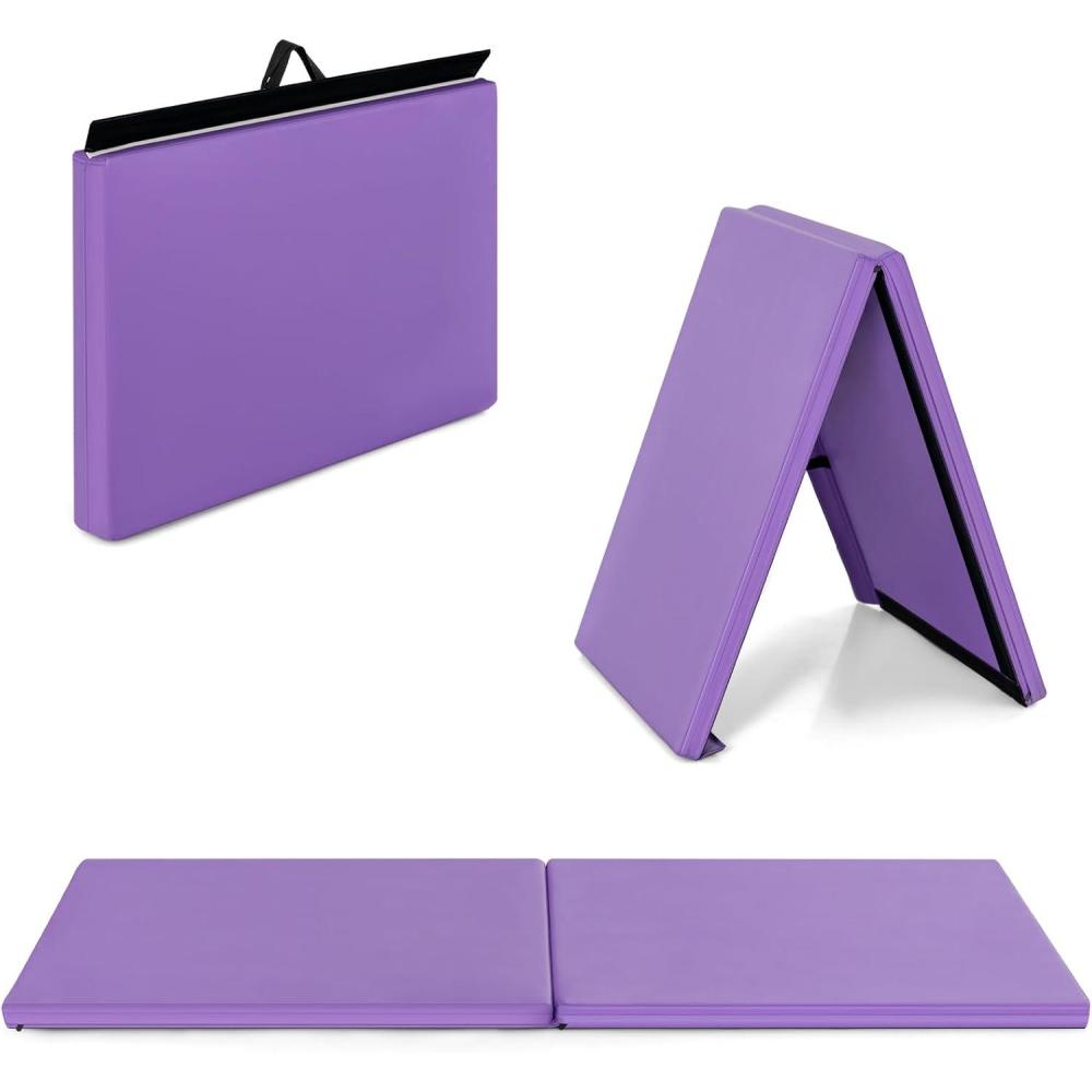 image:imageGiantex 6x2X16 Gymnastics Mat Thick Folding Panel for for Gym Yoga Exercise Mat with Hook amp Loop FastenersPurple