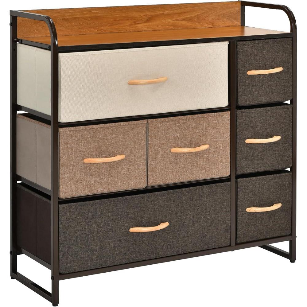 image:imageGiantex 7 Drawer Dresser Storage Tower with Foldable Fabric Drawers Steel Frame amp Wooden Top Vertical Organizer Unit for Closets Nursery Bedroom Utility Dresser Chest 315 x 115 x 31 inch