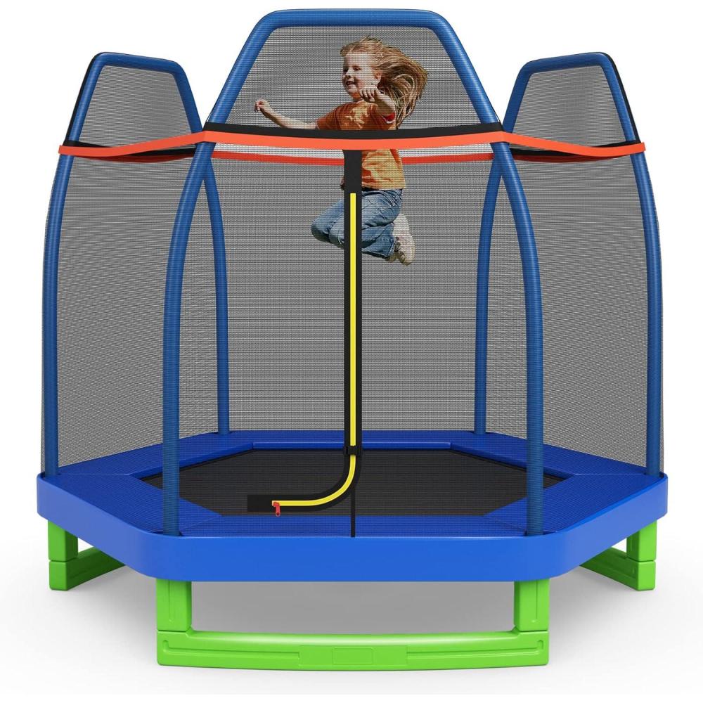 image:imageGiantex 7 Ft Trampoline for Kids Heavy Duty Steel Frame Small Mini Toddler Trampoline Great Gifts for Boys Girls Outdoor Indoor Kids Trampoline with Net for Age 38Blue Green