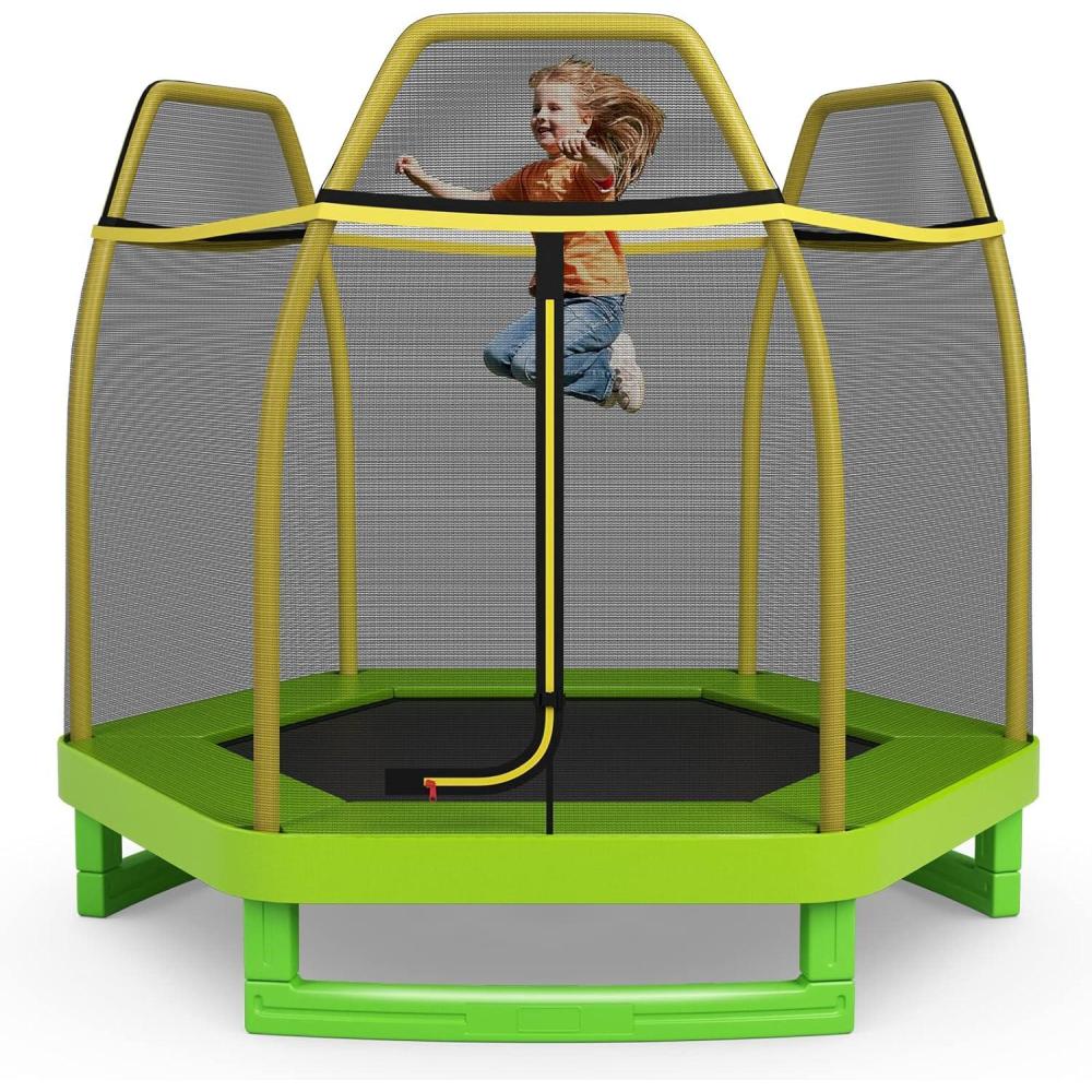 image:imageGiantex 7 Ft Trampoline for Kids Heavy Duty Steel Frame Small Mini Toddler Trampoline Great Gifts for Boys Girls Outdoor Indoor Kids Trampoline with Net for Age 38Yellow Green