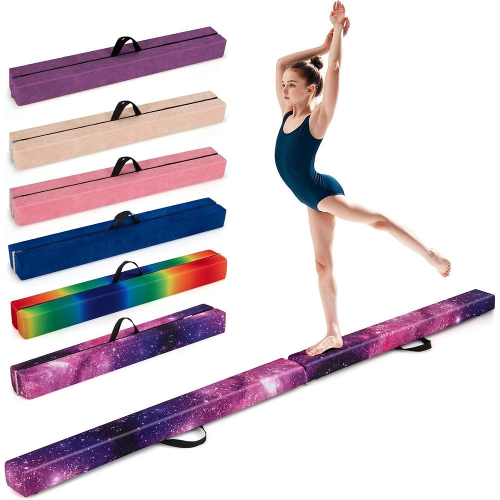 image:imageGiantex 7FT8FT9FT Balance Beam Folding Gymnastics Beam wCarry Handles Floor Foam Gymnastics Equipment for Kids Non Slip Rubber Base for Exercise Practice amp Professional Home TrainingMagic StarPurple