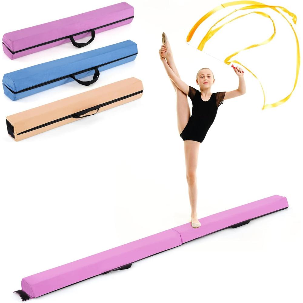 image:imageGiantex 7FT8FT9FT Balance Beam Folding Gymnastics Beam wCarry Handles Floor Foam Gymnastics Equipment for Kids Non Slip Rubber Base for Exercise Practice amp Professional Home TrainingLight Purple