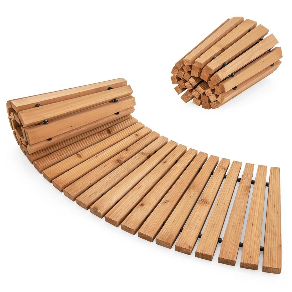 image:imageGiantex 8 FT Wooden Garden Pathway 2PCS 215 W Roll Out Hardwood Walkway with NonSlip Surface Tools Free Assembly Outdoor Rustic Decorative Boardwalk Flooring Pavers for Backyard WeddingBrown