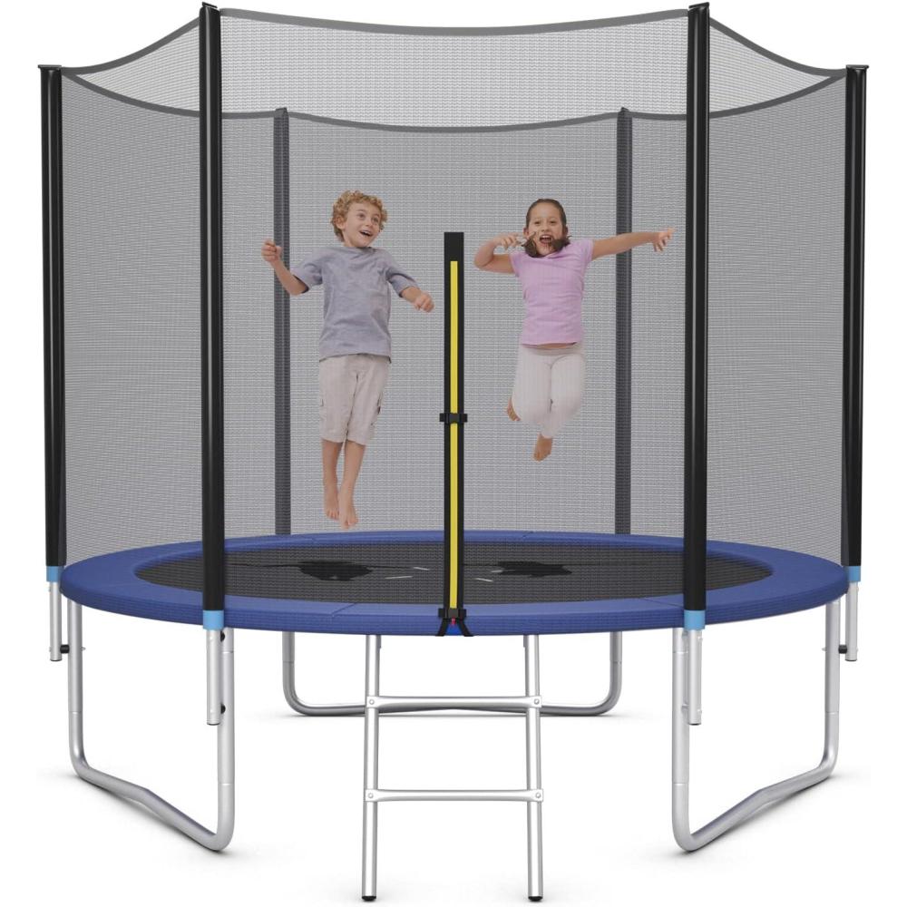 image:imageGiantex 8Ft 10Ft 12Ft 14Ft 15Ft 16Ft Trampoline for Kids Adults ASTM Approved Trampoline with Net Thickness Steel Pipes WearResistant All Weather Outdoor Large Recreational Trampoline with LadderLight Blue