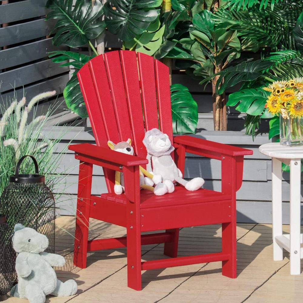 image:imageGiantex Adirondack Chair Kids HDPE Patio Lawn Chair with Ergonomic Backrest for Deck Porch Backyard Poolside Indoor Weather Resistance Toddler Outdoor Chair 4 TurquoiseRed