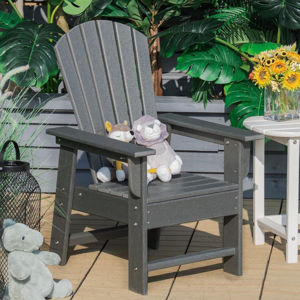image:imageGiantex Adirondack Chair Kids HDPE Patio Lawn Chair with Ergonomic Backrest for Deck Porch Backyard Poolside Indoor Weather Resistance Toddler Outdoor Chair 4 TurquoiseGrey