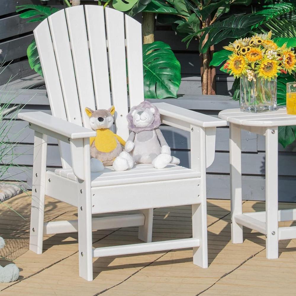 image:imageGiantex Adirondack Chair Kids HDPE Patio Lawn Chair with Ergonomic Backrest for Deck Porch Backyard Poolside Indoor Weather Resistance Toddler Outdoor Chair 4 TurquoiseWhite