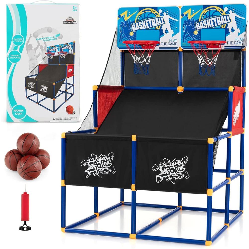 image:imageGiantex Arcade Basketball Hoop for Kids Indoor Outdoor 2 Player Dual Shot Basketball Arcade Game with 4 Balls and Ball Pump Great Gift for Boys and Girls Ages 3