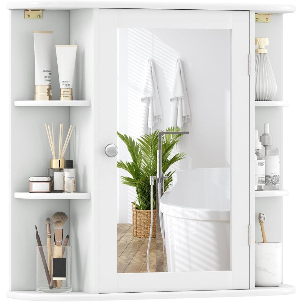 image:imageGiantex Bathroom Medicine Cabinet Wall Mounted Bathroom Mirror Cabinet with Mirrored Door amp 4 Interior Shelves 6 Open Shelves Mounting Hardware SpaceSaving Storage Cabinet WhiteWhite