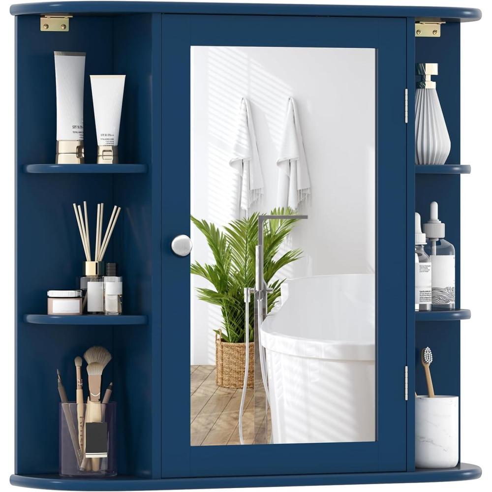 image:imageGiantex Bathroom Medicine Cabinet Wall Mounted Bathroom Mirror Cabinet with Mirrored Door amp 4 Interior Shelves 6 Open Shelves Mounting Hardware SpaceSaving Storage Cabinet WhiteBlue