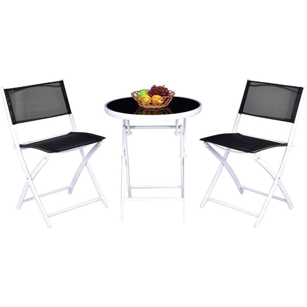image:imageGiantex Bistro Table Set 3 Piece Patio Bistro Set Outdoor Folding Table and Chairs Foldable Patio Dining Set Porch Furniture Set Garden Backyard Metal Frame No Assembly BlackBlack