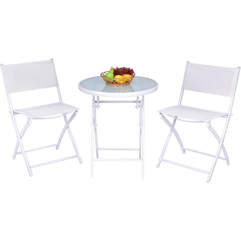 image:imageGiantex Bistro Table Set 3 Piece Patio Bistro Set Outdoor Folding Table and Chairs Foldable Patio Dining Set Porch Furniture Set Garden Backyard Metal Frame No Assembly BlackWhite