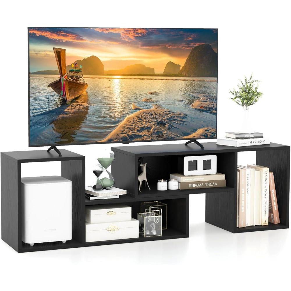 image:imageGiantex Bookshelf TV Stand for TVs up to 55 2 Pieces FreeCombination Entertainment Center with Storage Cubes Modern Media TV Console Table Open Storage Bookcase for Living Room Bedroom WhiteBlack