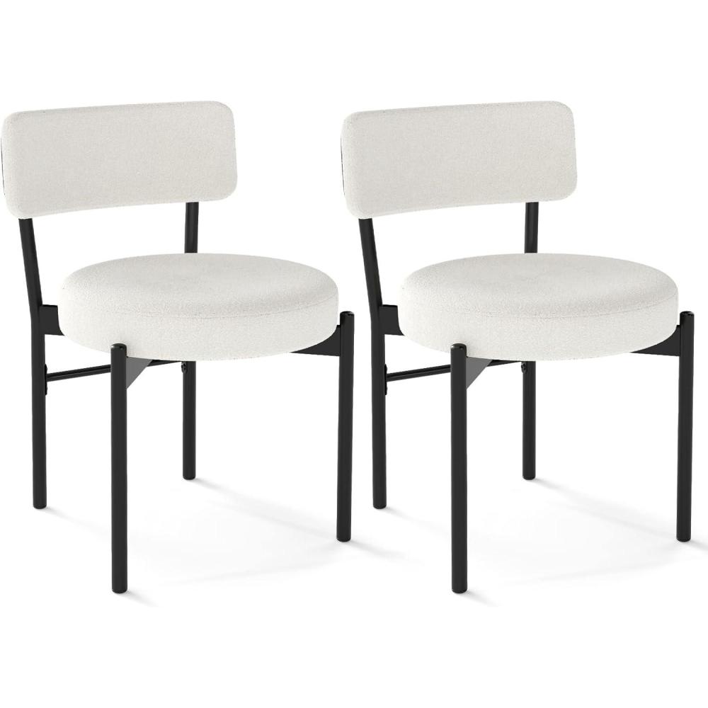image:imageGiantex Boucle Dining Chairs Set of 2 Sherpa Upholstered Kitchen Chairs wCurved Backrest Padded Seat amp Metal Legs Modern Accent Armless Side Chairs for Dining Living Room RestaurantWhiteblack