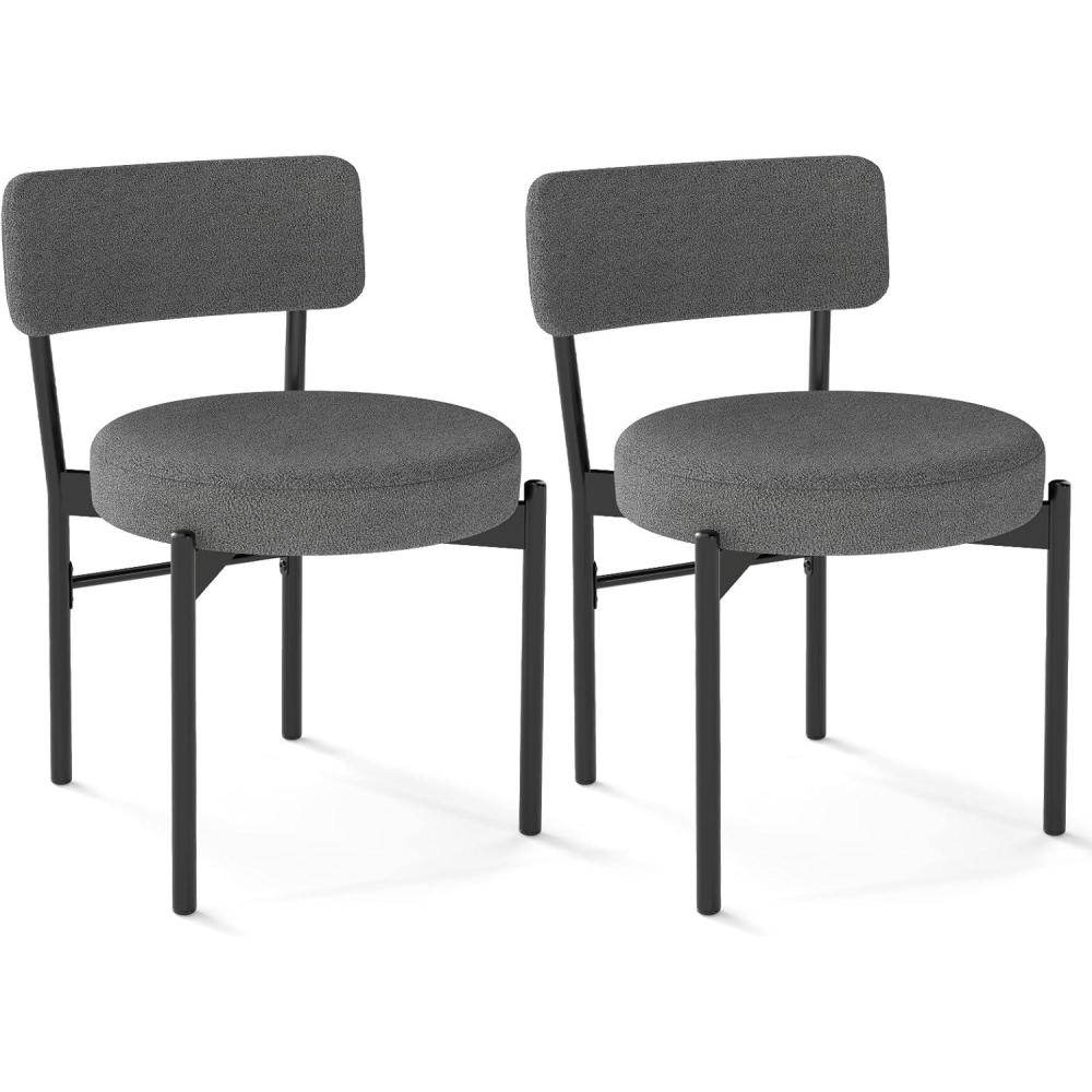 image:imageGiantex Boucle Dining Chairs Set of 2 Sherpa Upholstered Kitchen Chairs wCurved Backrest Padded Seat amp Metal Legs Modern Accent Armless Side Chairs for Dining Living Room RestaurantGrayblack