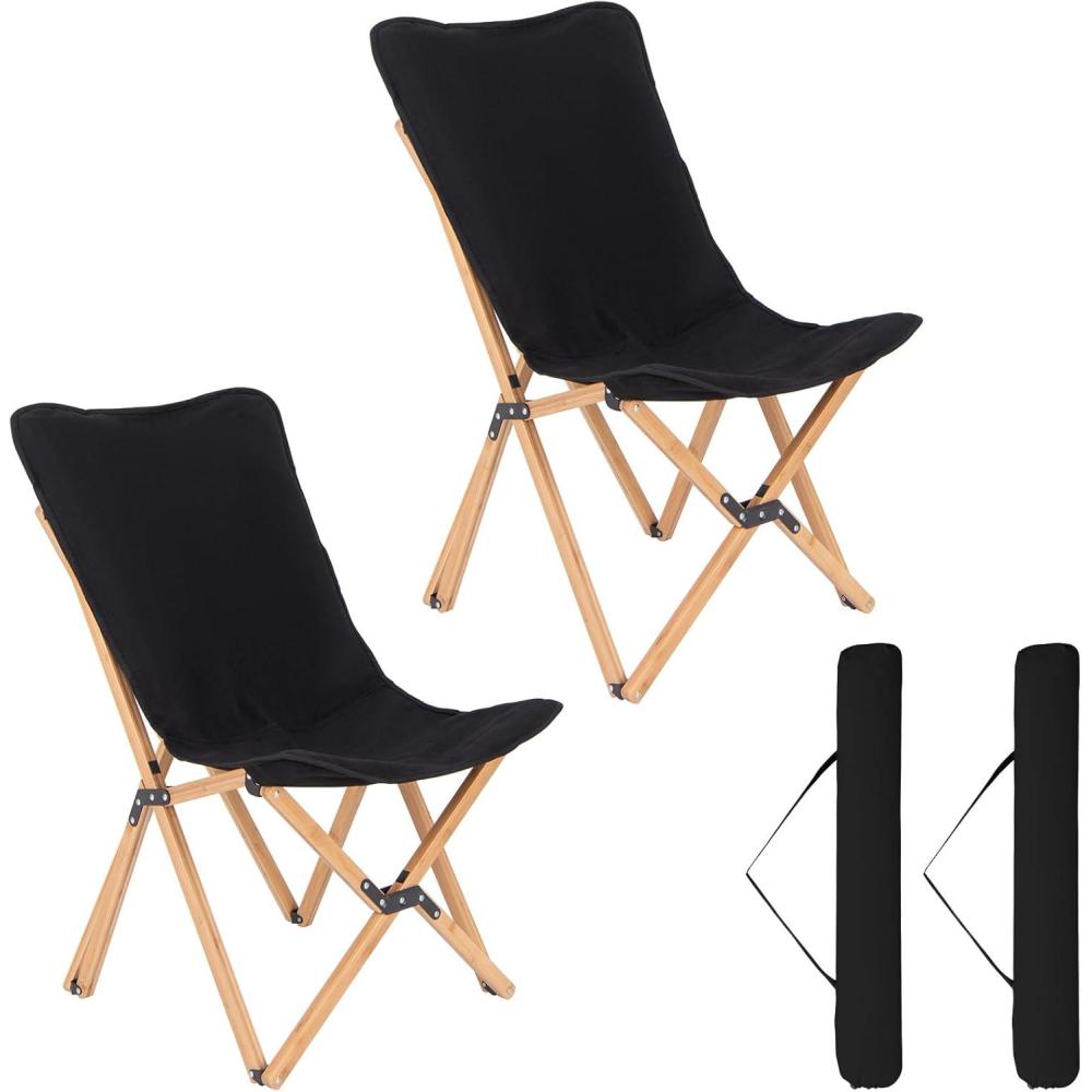 image:imageGiantex Camping Chairs 2 Pack Folding Beach Chairs for 330lbs Outdoor Butterfly Chair Portable Lawn Chairs for Picnic Fishing Hiking Mountaineering Lightweight Bamboo Frame No Assembly BeigeBlack