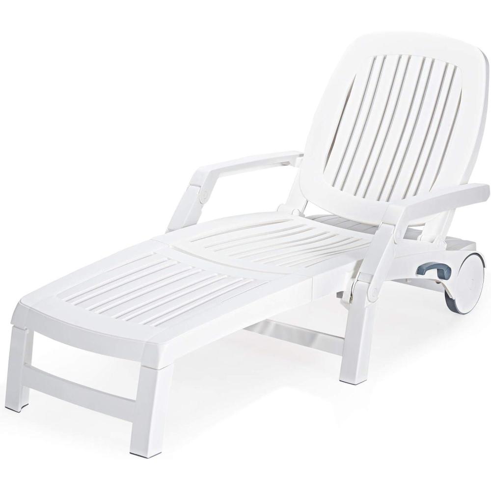 image:imageGiantex Chaise Lounge Outdoor 6 Adjustable Backrests Lounge Chair Recliner Outdoor Furniture for Patio Poolside Garden Foldable Sun Lounger with Wheels 1 BlackWhite