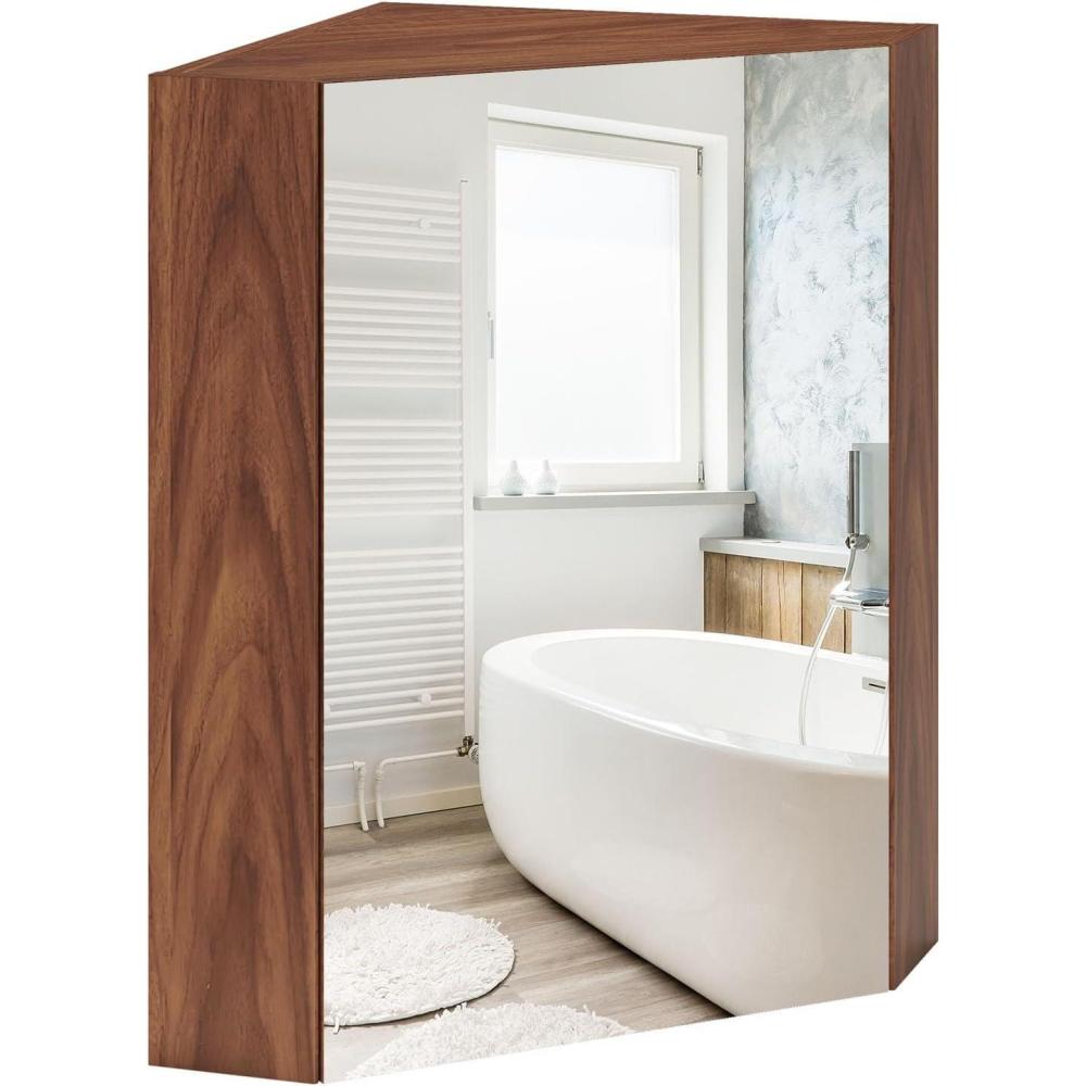 image:imageGiantex Corner Medicine Cabinet 235 Over The Toilet Storage Cabinet with Mirror Door Adjustable Shelf Clear Reflection SpaceSaving Mirrored Cabinet Bathroom Wall Cabinet for Entryway BrownBrown