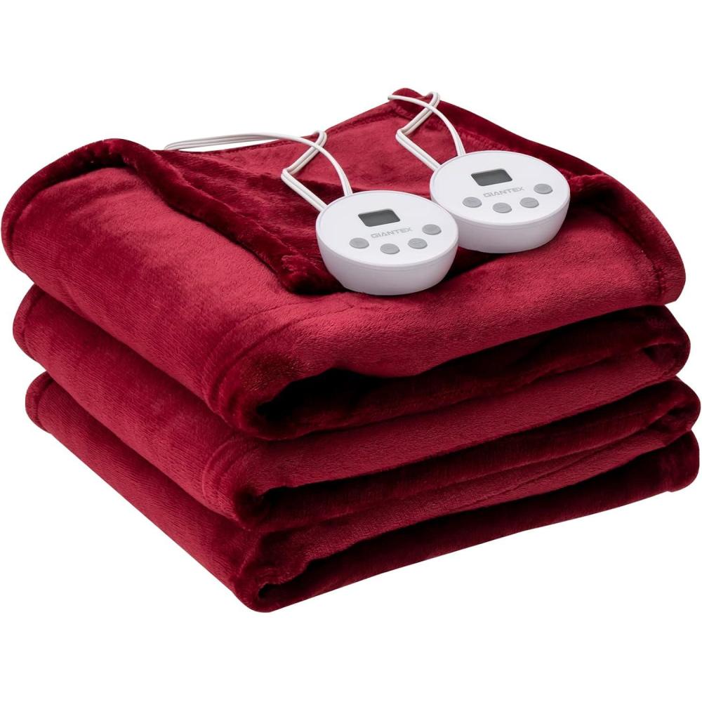 image:imageGiantex Electric Heated Blanket 84 x 90 Flannel Thermal Blanket wMachine Washable 10 Heating Levels 12 Hour Auto ShutOff Overheat Protection Queen Size Heating Blanket for Bed Couch Red