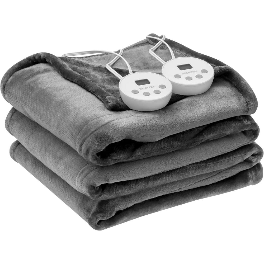image:imageGiantex Electric Heated Blanket 84 x 90 Flannel Thermal Blanket wMachine Washable 10 Heating Levels 12 Hour Auto ShutOff Overheat Protection Queen Size Heating Blanket for Bed Couch Gray
