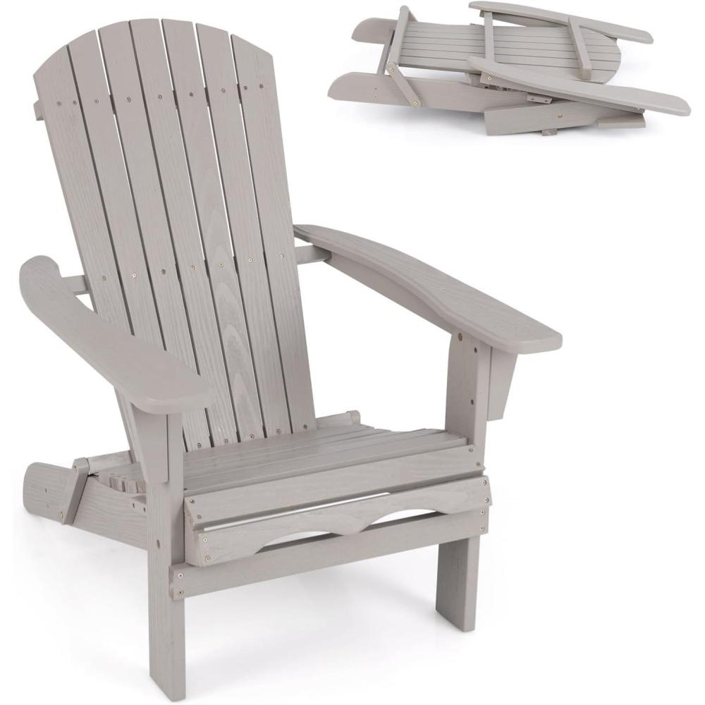 image:imageGiantex Foldable Adirondack Chair Folding Front Porch Chairs with High Back Wide Armrests 400 LBS Max Load Weather Resistant Wooden Fire Pit Chairs for Outdoor Lawn Poolside 1 GreyGrey