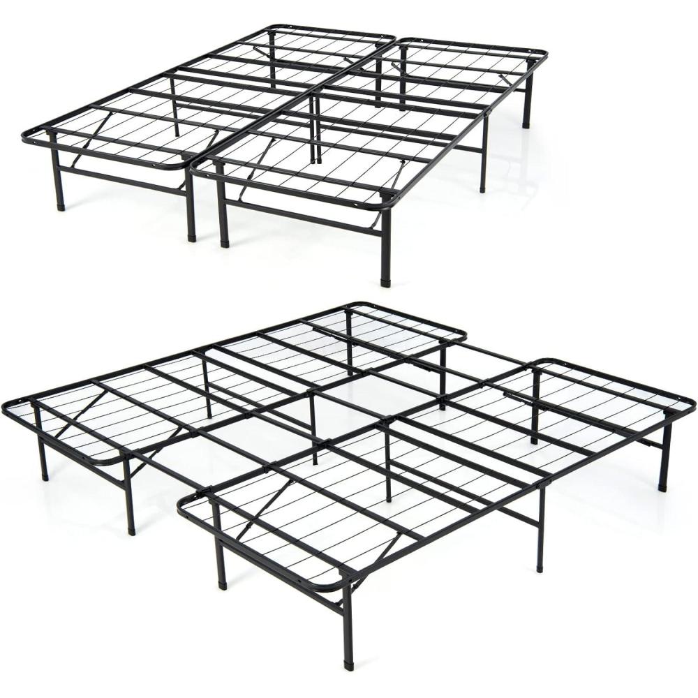 image:imageGiantex Folding Bed Frame TwinFull Size Portable Bed Base for Kids Teens amp Adults ToolFree Assembly No Box Spring Needed 660 LBS Capacity Steel Platform BedQueenKing