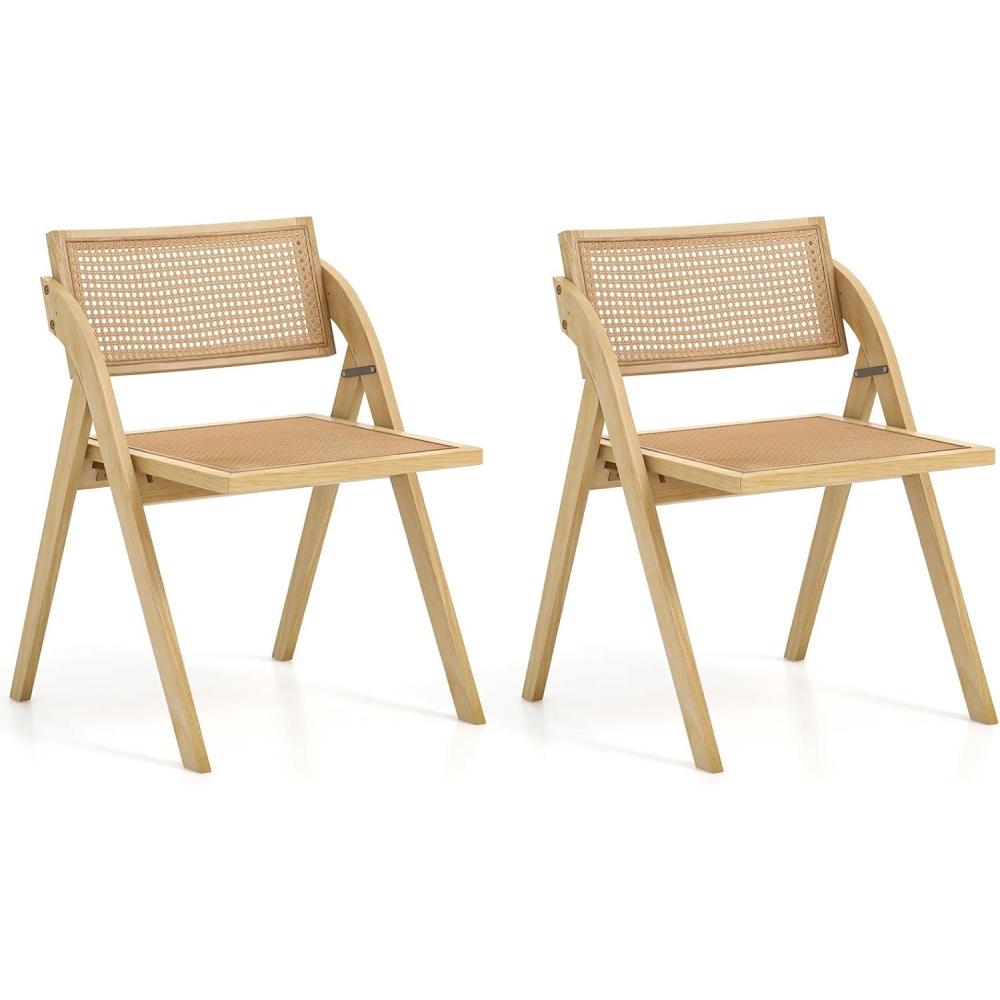 image:imageGiantex Folding Dining Chairs Set of 2 Wooden Folding Chair with Rattan Backrest amp Seat Sturdy Rubber Wood Frame Armless Accent Chairs for Living Room Kitchen Wedding Party No Assembly NaturalNatural