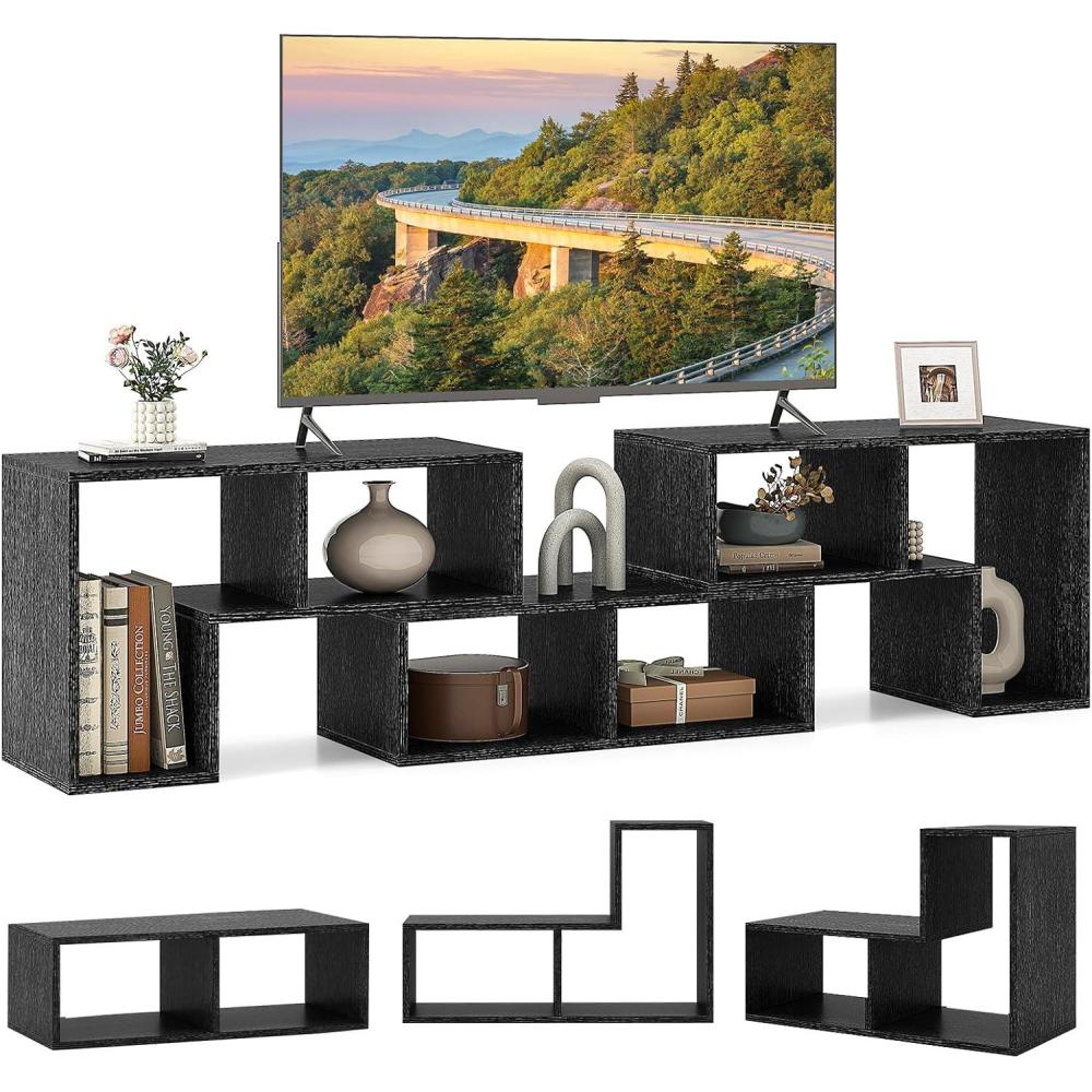 image:imageGiantex FreeCombination TV Stand for Bedroom Entertainment Center for 50 55 60 65 Inch TV 3Piece Media Console Table with Storage Cubes Deformable Open Storage Bookcase Shelf WhiteBlack Wood Grain