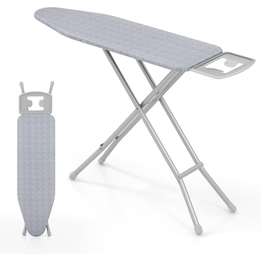 image:imageGiantex Full Size Ironing Board with Iron Rest 57 x 15 Carbon Steel Table with 7Level Height amp Heat Resistant Cover Foldable 4Layer Iron Board for Home Dorm amp Laundry Room GrayGray