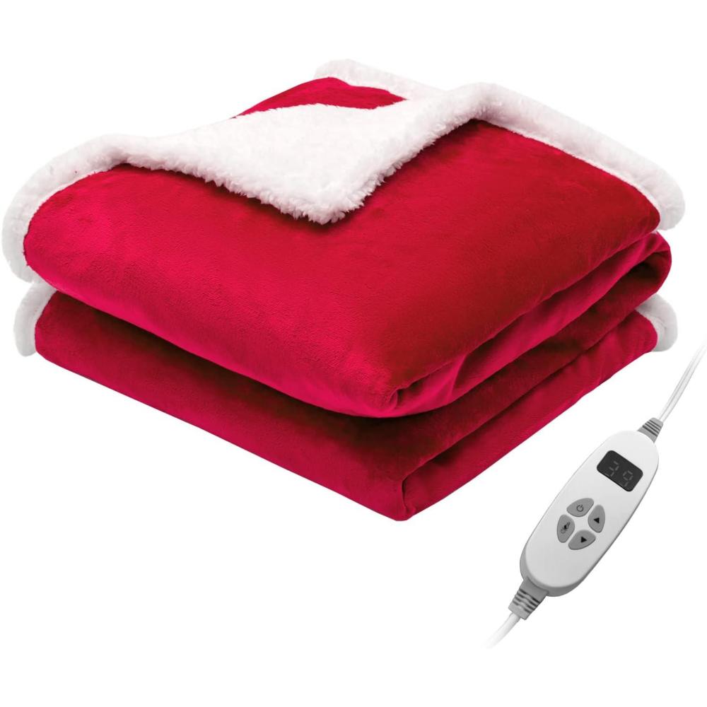 image:imageGiantex Heated Electric Blanket Throw Reversible Flannel amp Sherpa Fleece Blanket with 10 Heat Levels 9 Hours Auto ShutOff Overheat Protection 50 X 60 Machine Washable Heating BlanketRedRed