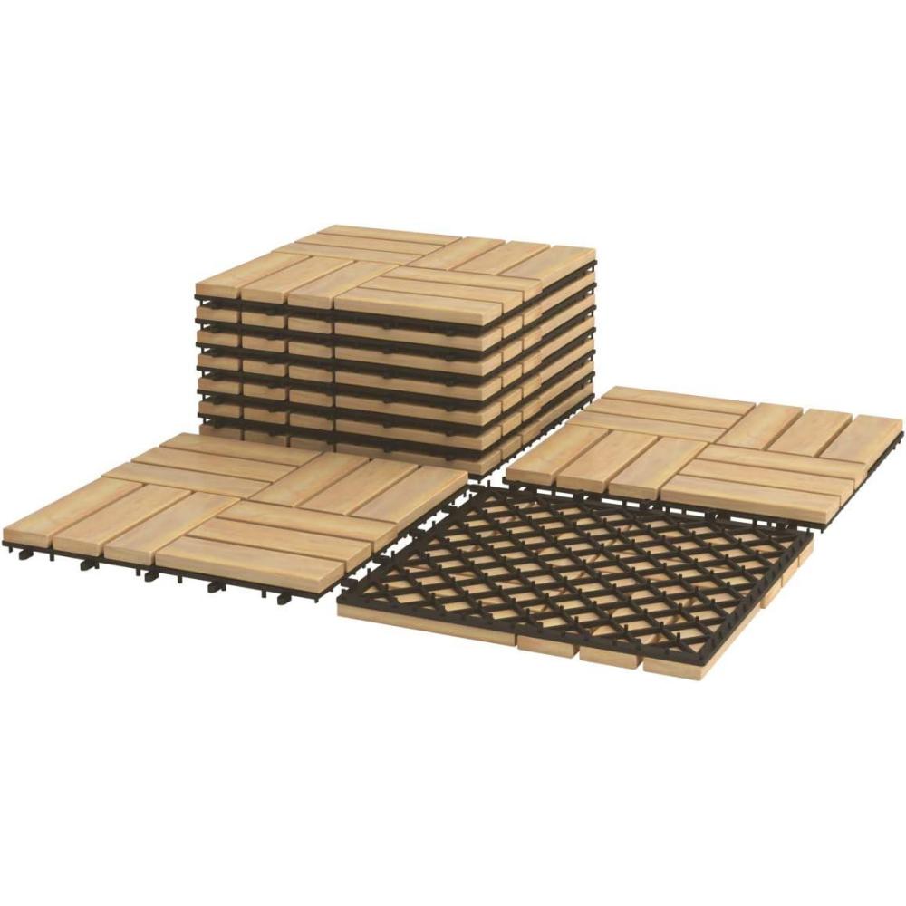 image:imageGiantex Interlocking Patio Deck Tiles Acacia Wood Deck Tiles Tools Free Assembly Wood Composite Patio Pavers Pack of 10 Outdoor and Indoor Flooring Tiles 12 x 12 Checker PatternChecker Pattern