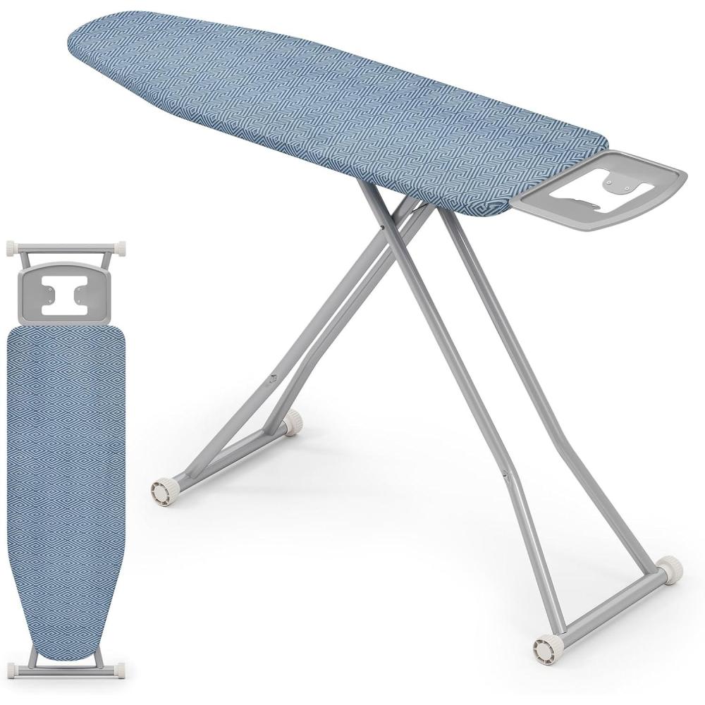 image:imageGiantex Ironing Board with Iron Rest 56 x 165 Carbon Steel Iron Board with 4 Layer Heat Resistant Cover amp Pad 7 Adjustable Heights NonSlip Legs Folding Heavy Duty Ironing Boards Light GrayBlue