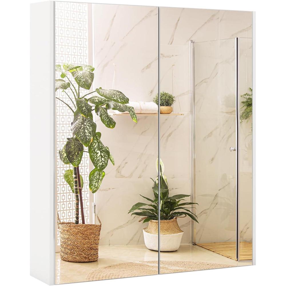 image:imageGiantex Medicine Cabinet 245 x 255 Bathroom Wall Cabinet with 2 Mirror Door Adjustable Shelf SpaceSaving Mirrored Cabinet Over The Toilet Storage Cabinet for Laundry Room Entryway White