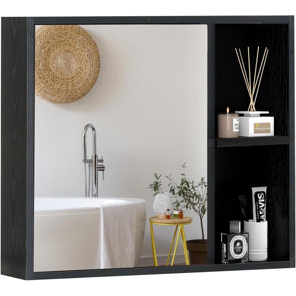 image:imageGiantex Medicine Cabinet Bathroom Wall Cabinet with Mirror Door 2 Adjustable Shelves 2 Open Shelves Vanity Mirrored Cabinet Over The Toilet Storage Cabinet for Laundry Room Entryway WhiteBlack