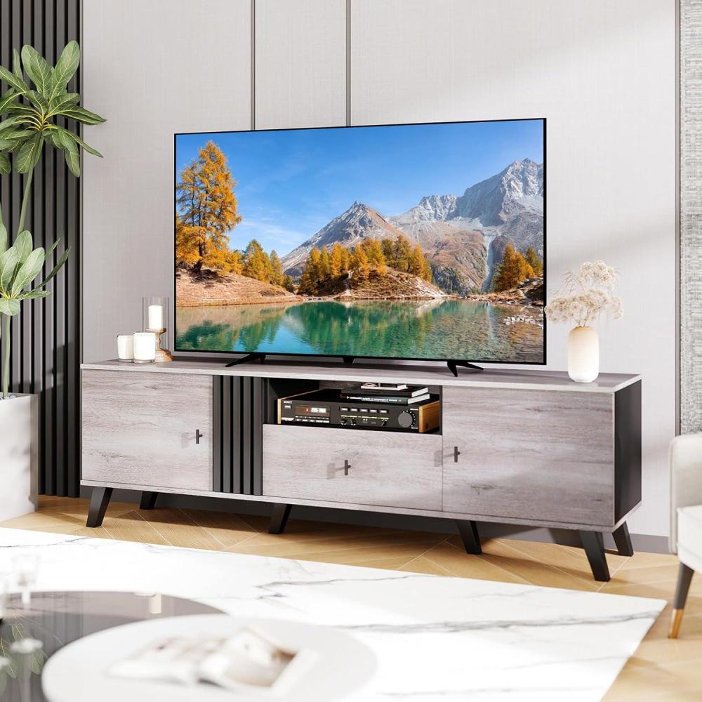 image:imageGiantex Mid Century Modern TV Stand for 6580 Inch TV Large Entertainment Center with Storage Drawer 2 Side Cabinet ampOpen Shelf Wood TV Console Table for Bedroom Living Room
