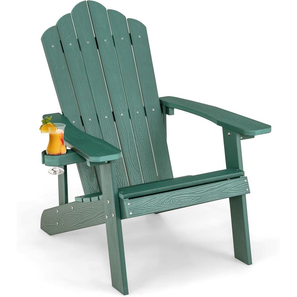 image:imageGiantex Outdoor Adirondack Chair Oversized Patio Chairs wHidden Cup Holder Realistic Wood Grain 380 LBS Weight Capacity Weather Resistant Firepit Chairs for Backyard Garden 4 BlackDark Green