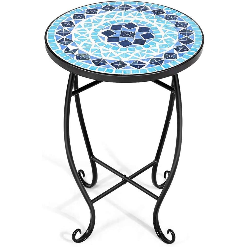 image:imageGiantex Outdoor Side Table Mosaic Patio Table 14inch Accent Table Plant Stand Indoor Ceramic Tile Top Metal Frame Small End Table Porch Beach Patio Garden Balcony PoolsideOcean