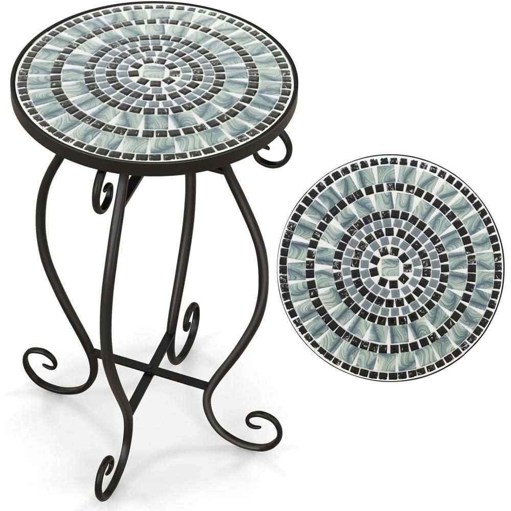 image:imageGiantex Outdoor Side Table Mosaic Patio Table 14inch Accent Table Plant Stand Indoor Ceramic Tile Top Metal Frame Small End Table Porch Beach Patio Garden Balcony PoolsideWave