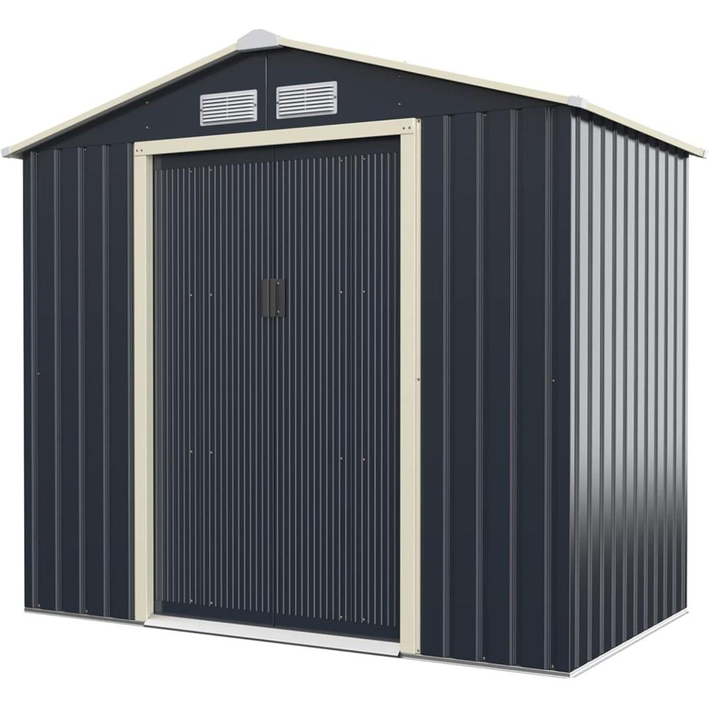 image:imageGiantex Outdoor Storage Shed with Double Sliding Door Galvanized Metal Garden Storage Room Front and Back Vent Weather Resistant Tool Storage Shed for Backyard Patio Lawn 7 x 4 FT7 x 4 FT