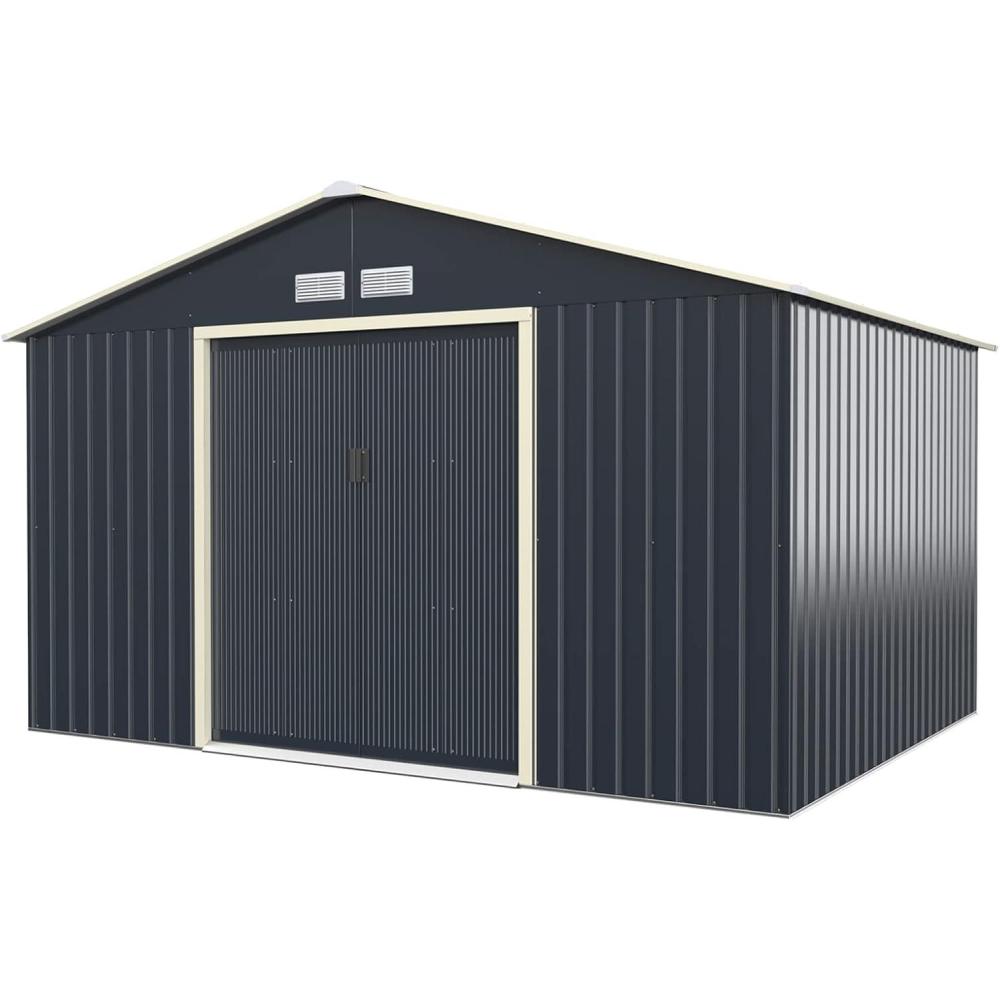 image:imageGiantex Outdoor Storage Shed with Double Sliding Door Galvanized Metal Garden Storage Room Front and Back Vent Weather Resistant Tool Storage Shed for Backyard Patio Lawn 7 x 4 FT11 x 8 FT