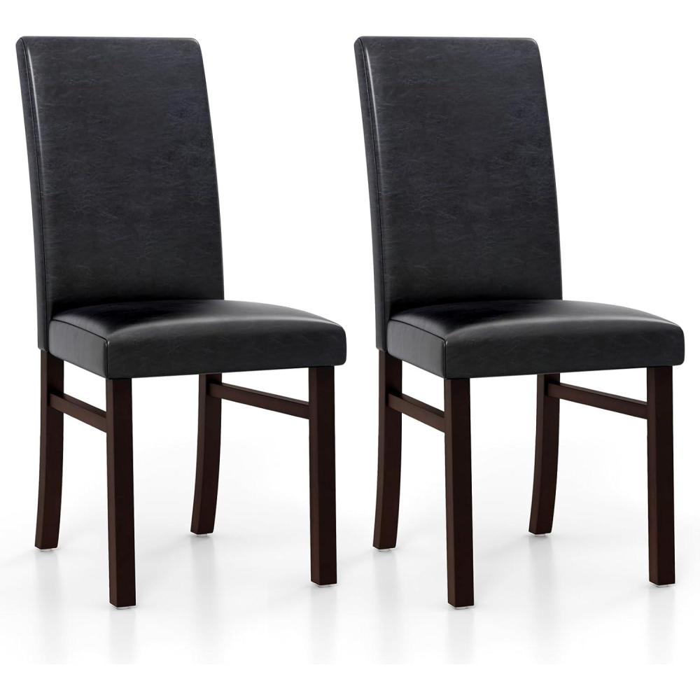 image:imageGiantex PU Leather Dining Chairs Set of 2 Upholstered Kitchen Chair with Solid Rubber Wood Frame Armless High Back Dining Side Chairs with Cushion Seat Modern Dining Room Chair Black