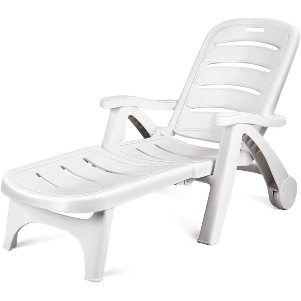image:imageGiantex Patio Chaise Lounge Recliner on Wheels Folding Deck Chair with Armrests 5 Adjustable Positions for Poolside Yard Garden Rolling Outdoor Lounger Sunbathing Beach Chair1 GrayWhite