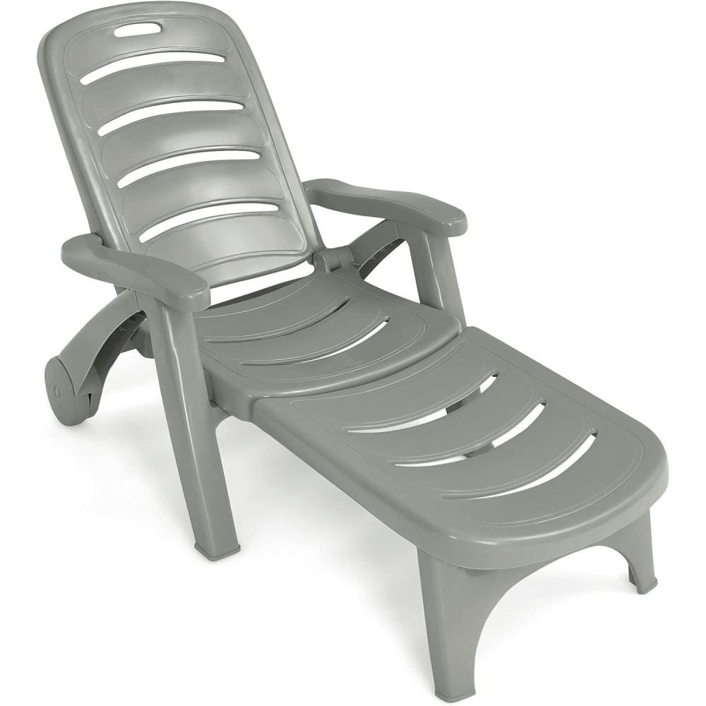 image:imageGiantex Patio Chaise Lounge Recliner on Wheels Folding Deck Chair with Armrests 5 Adjustable Positions for Poolside Yard Garden Rolling Outdoor Lounger Sunbathing Beach Chair1 GrayGrey