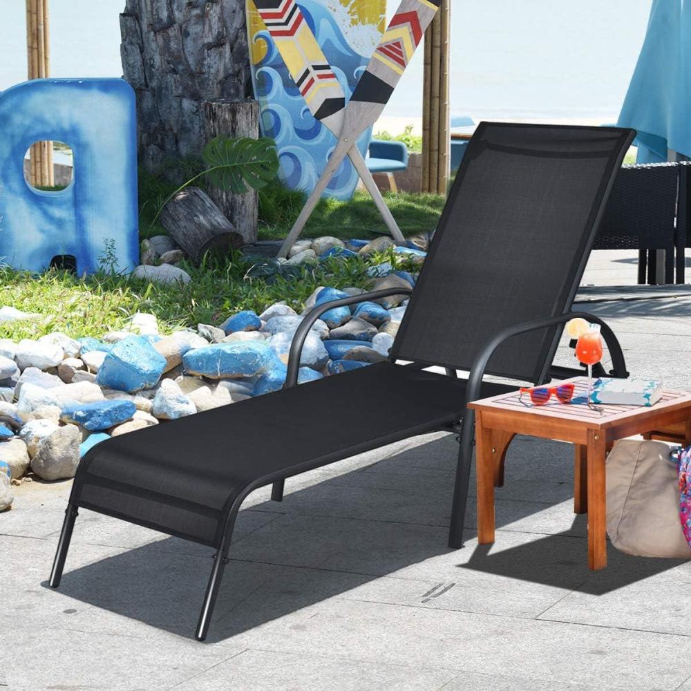 image:imageGiantex Patio Lounge Chair Outdoor Chaise Lounge with 5 Adjustable Backrest Sturdy Steel Frame Sunbathing Recliner Beach Chair Tanning Chair for Outside Yard Balcony Pool Chairs BlackBlack