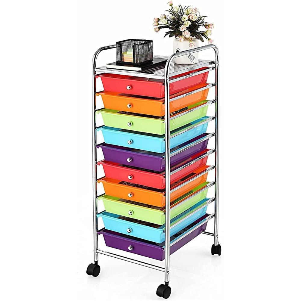 image:imageGiantex Plastic Boxes 10 Drawer Rolling Organizer Cart Utility Storage Tools Scrapbook Paper MultiUse Multicolor